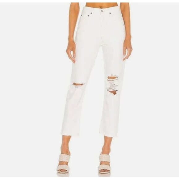 AGOLDE Riley High Rise Distressed Crop Straight Leg White Jeans 25 NWT - Picture 1 of 8